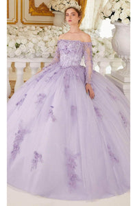 Ladivine 15706 - Long Sleeve Off-Shoulder Ballgown - Prom