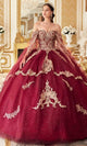 Ladivine 15711 - Lace Applique Off-Shoulder Ballgown - Burgundy / XXS - Prom