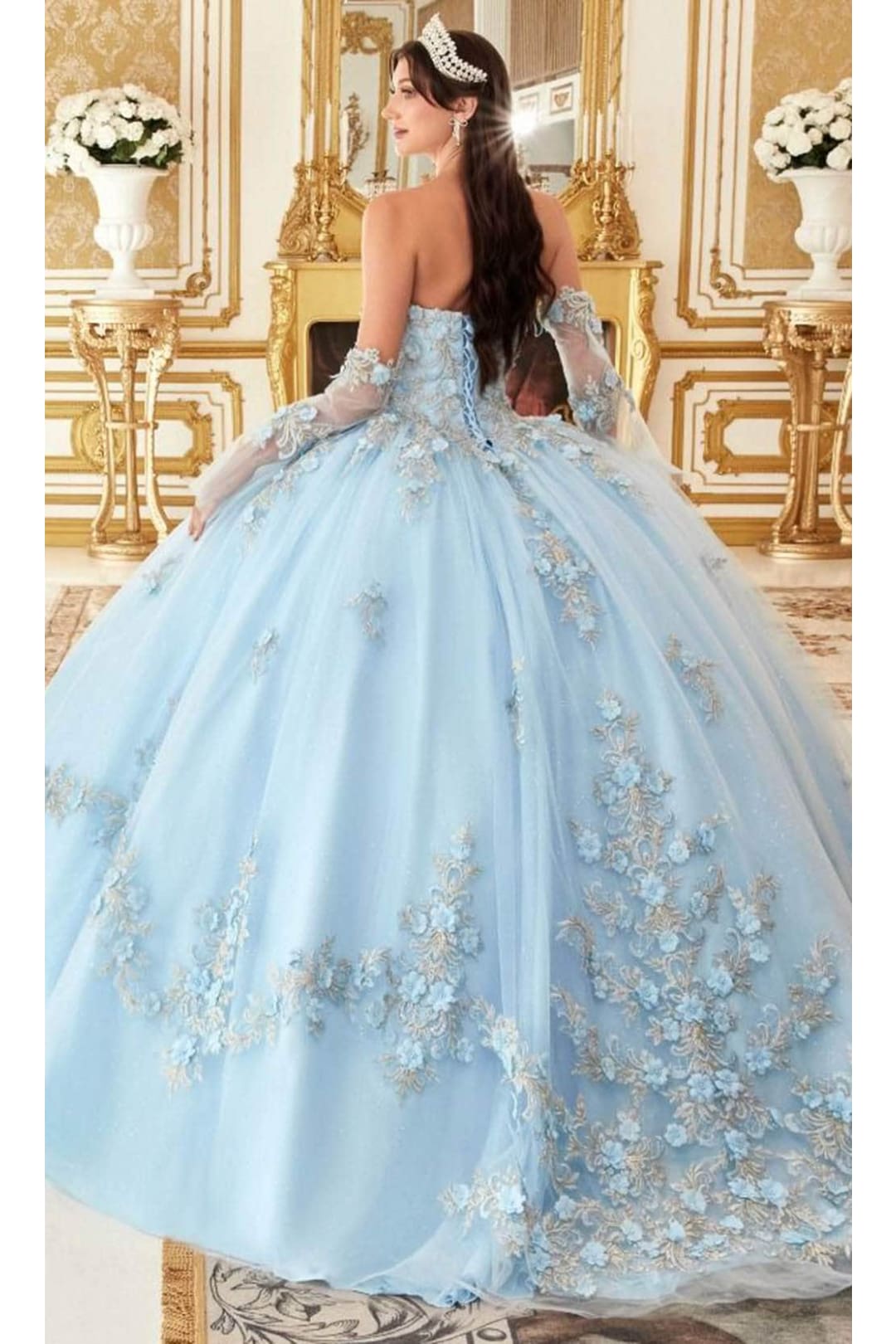 Ladivine 15714 - Strapless Floral Applique Ballgown - Prom
