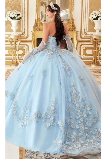 Ladivine 15714 - Strapless Floral Applique Ballgown - Prom
