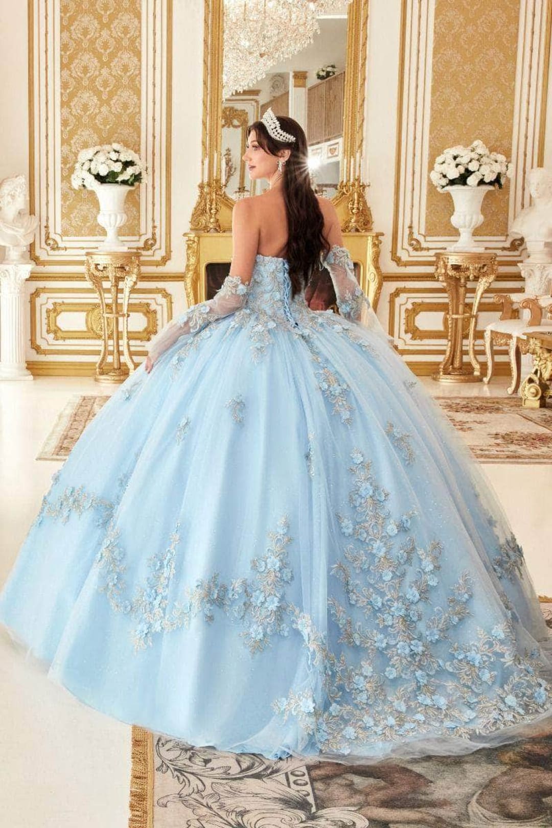 Ladivine 15714 - Strapless Floral Applique Ballgown - Prom