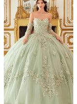 Ladivine 15714 - Strapless Floral Applique Ballgown