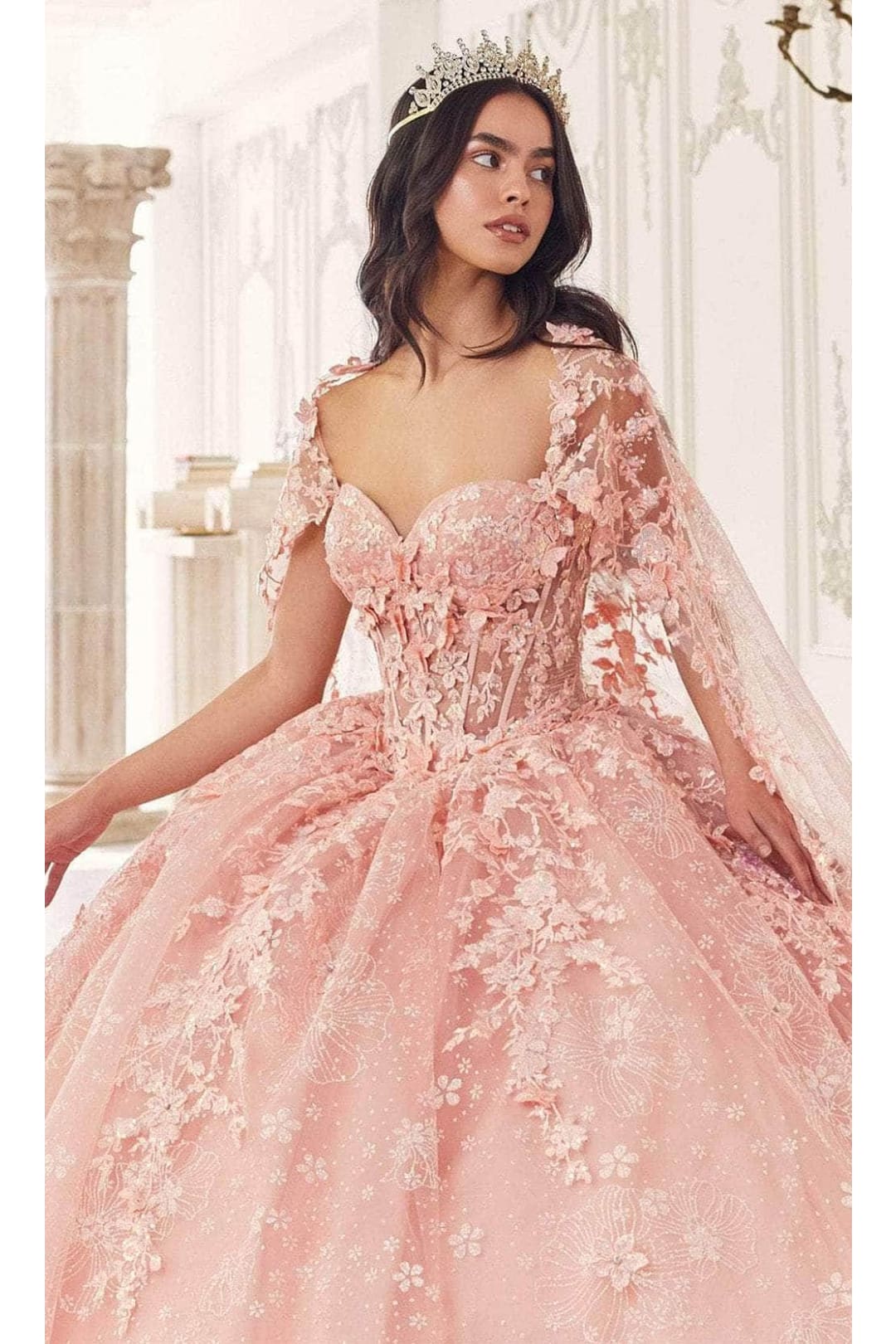 Ladivine 15719 - Applique Ornate Ballgown - Prom