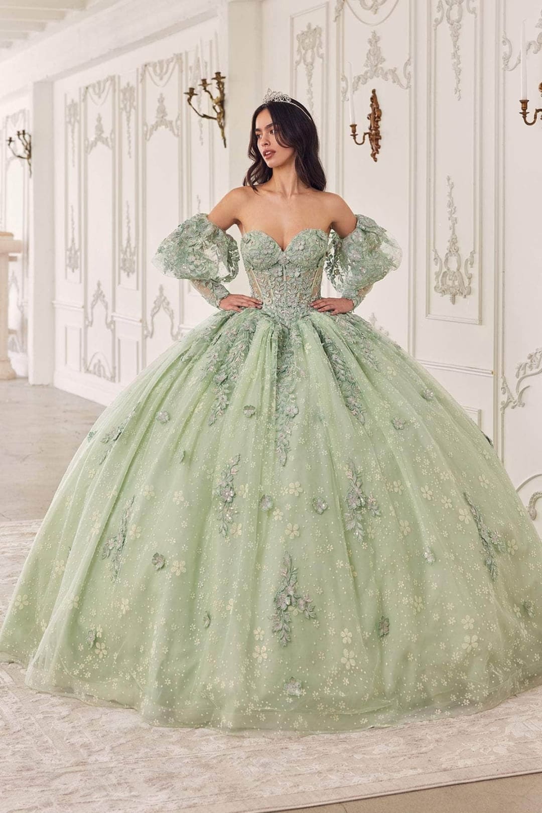 Ladivine 15722 - Puff Sleeve Classic Ballgown - Prom