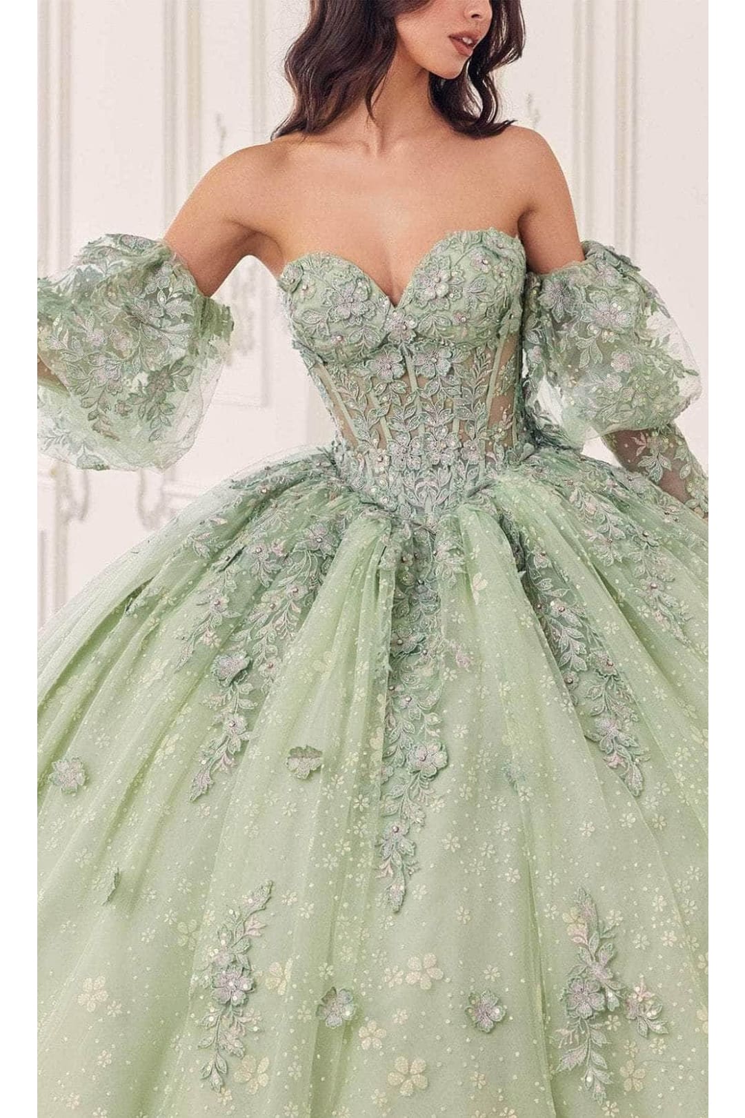 Ladivine 15722 - Puff Sleeve Classic Ballgown - Prom