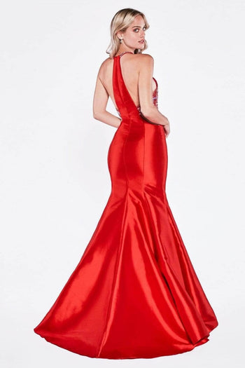 Ladivine 61894 - Beaded Halter Mermaid Gown Sheer Back - Prom