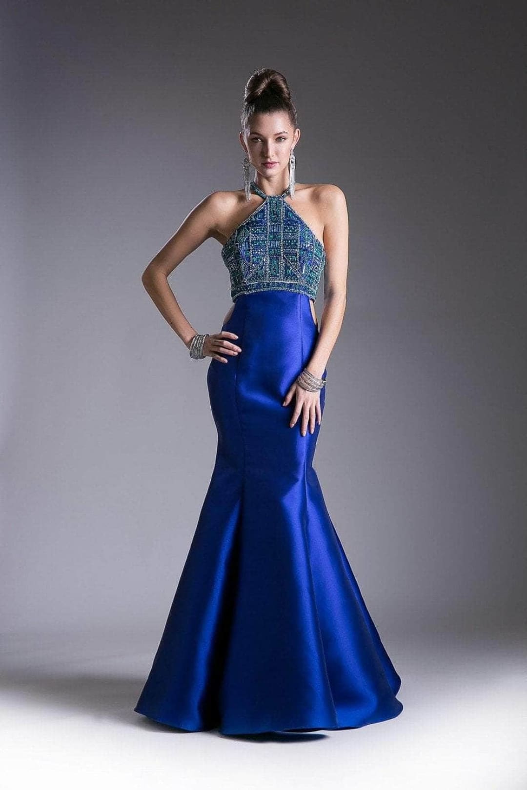 Ladivine 61894 - Beaded Halter Mermaid Gown Sheer Back - Prom