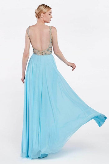 Ladivine 71190 - Sheer Long Bell Sleeves Beaded Gown - Prom