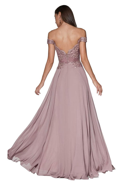 Ladivine 7258 - Chiffon Lace Embellished A-Line Gown - Prom