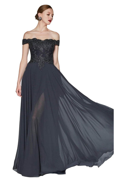 Ladivine 7258 - Chiffon Lace Embellished A-Line Gown - Prom
