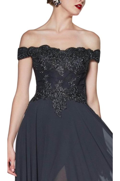Ladivine 7258 - Chiffon Lace Embellished A-Line Gown - Prom