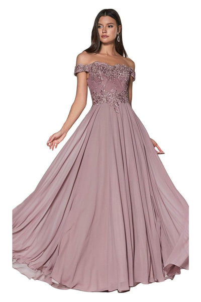 Ladivine 7258 - Chiffon Lace Embellished A-Line Gown - Prom