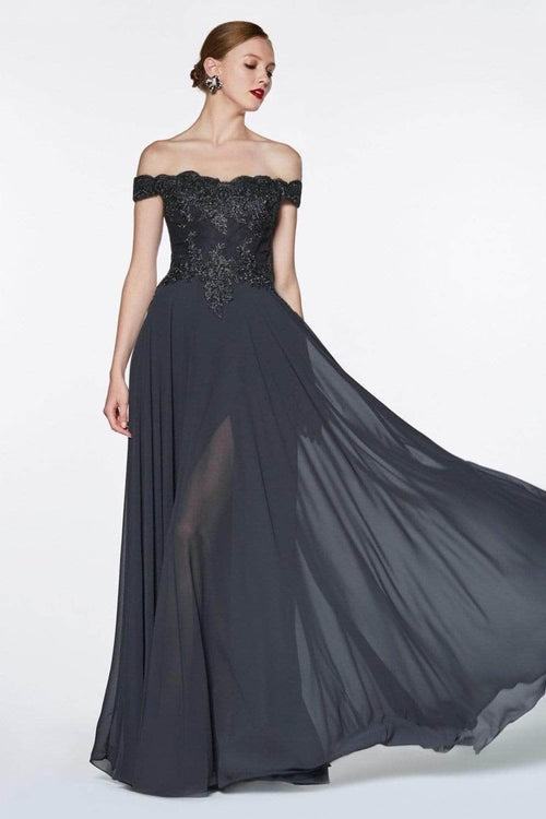 Ladivine 7258 - Chiffon Lace Embellished A-Line Gown - Prom