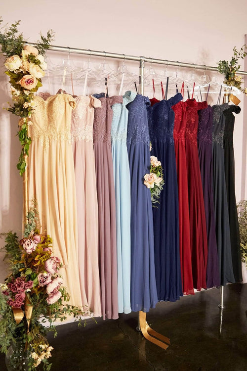 Ladivine 7258 - Chiffon Lace Embellished A-Line Gown - Prom