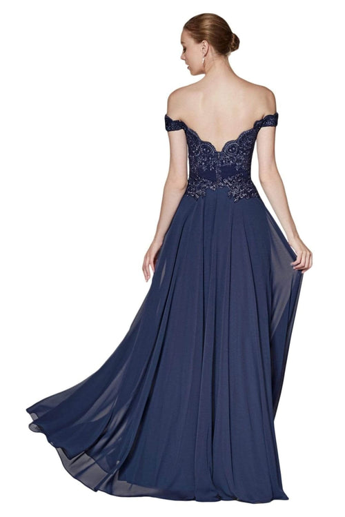 Ladivine 7258 - Chiffon Lace Embellished A-Line Gown - Prom