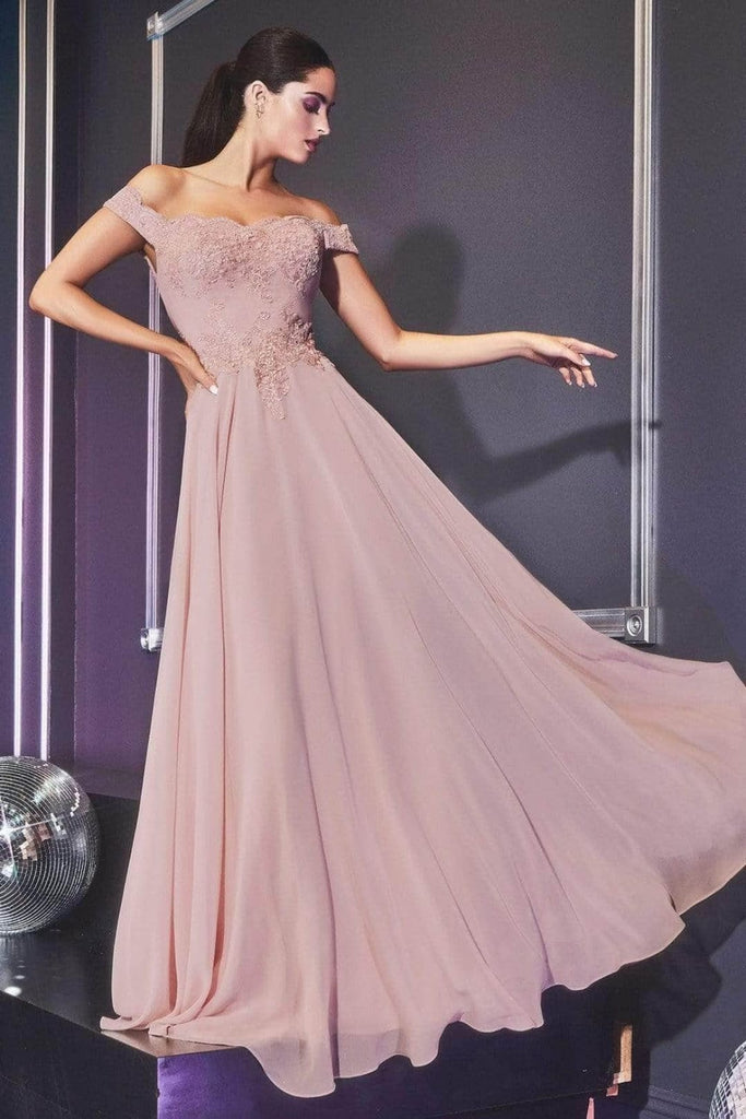 Ladivine 7258 - Chiffon Lace Embellished A-Line Gown - Prom