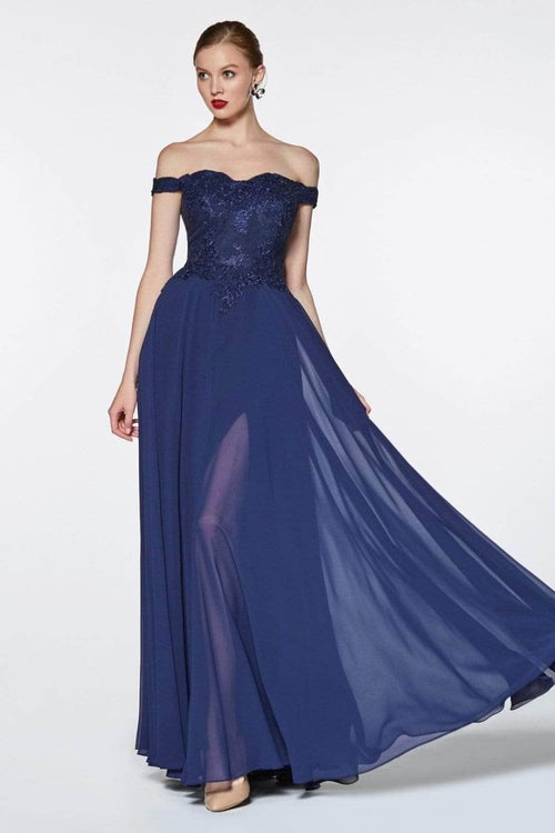 Ladivine 7258 - Chiffon Lace Embellished A-Line Gown - Prom