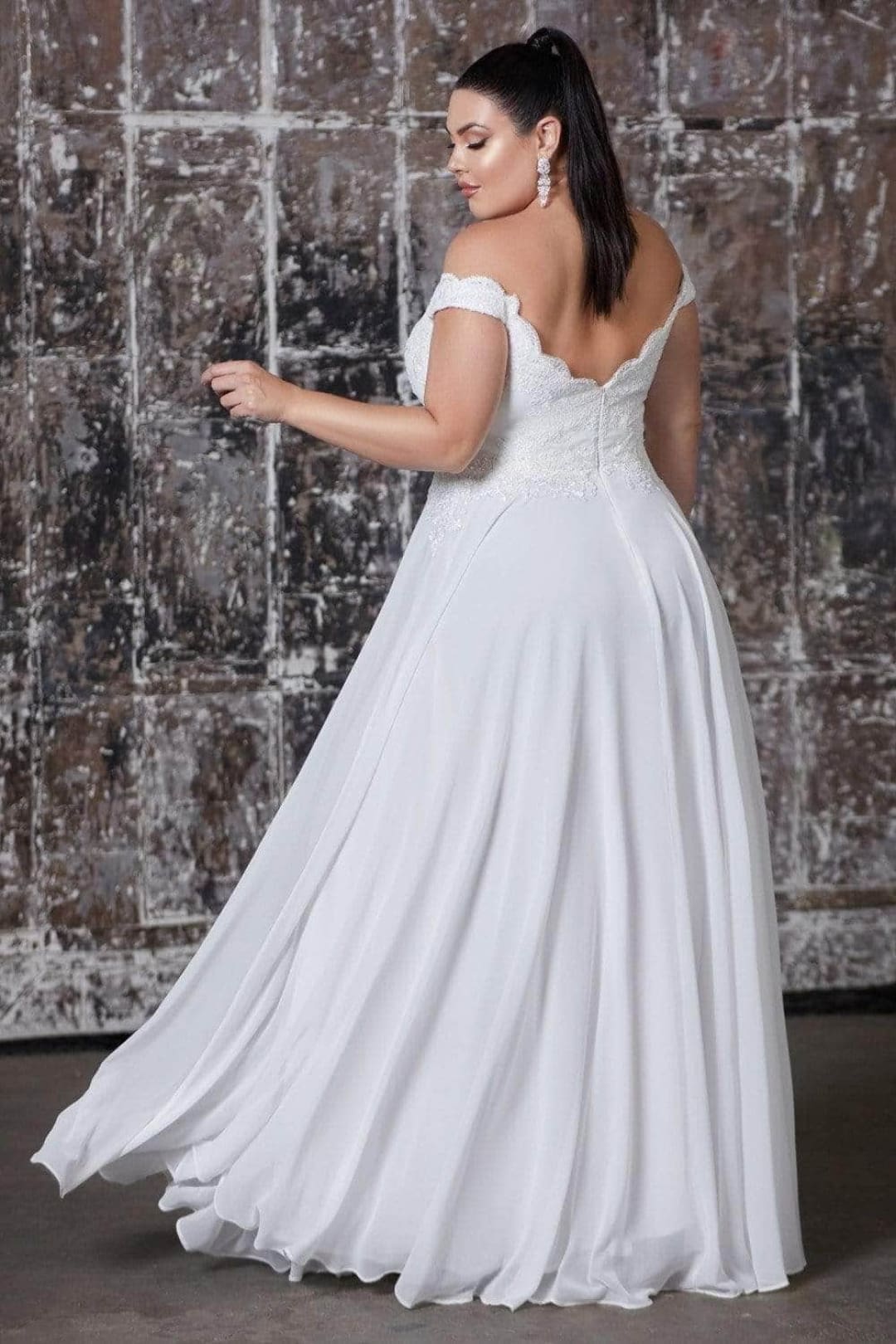 Ladivine 7258 - Chiffon Lace Embellished A-Line Gown - Prom