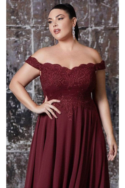 Ladivine 7258 - Chiffon Lace Embellished A-Line Gown - Prom