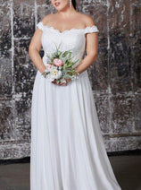 Ladivine 7258W - Scalloped Off-Shoulder Bridal Gown