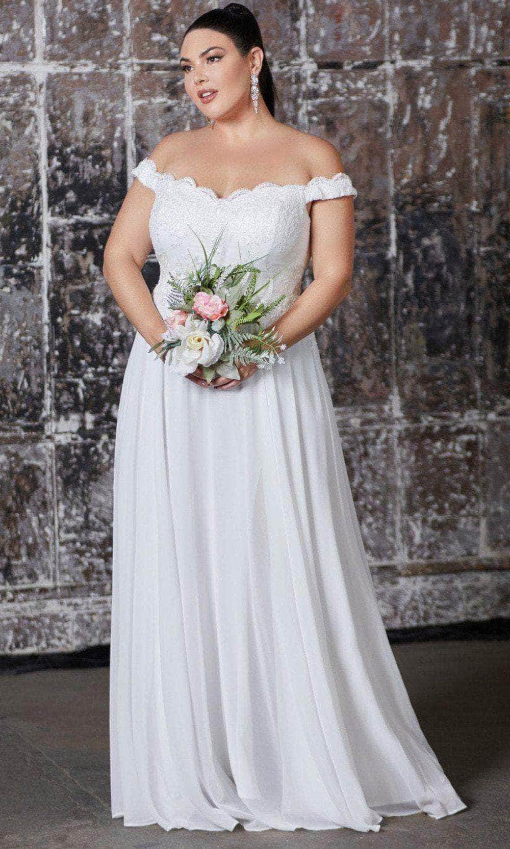 Ladivine 7258W - Scalloped Off-Shoulder Bridal Gown - Prom