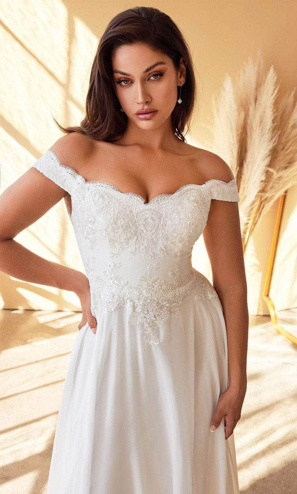 Ladivine 7258W - Scalloped Off-Shoulder Bridal Gown - Prom