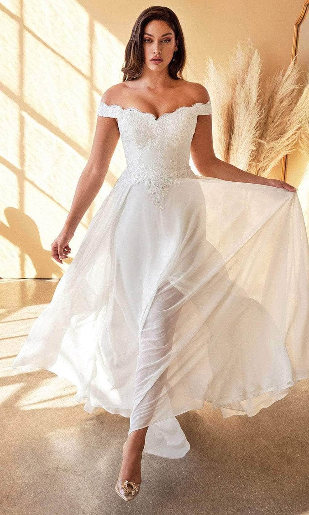 Ladivine 7258W - Scalloped Off-Shoulder Bridal Gown - Prom