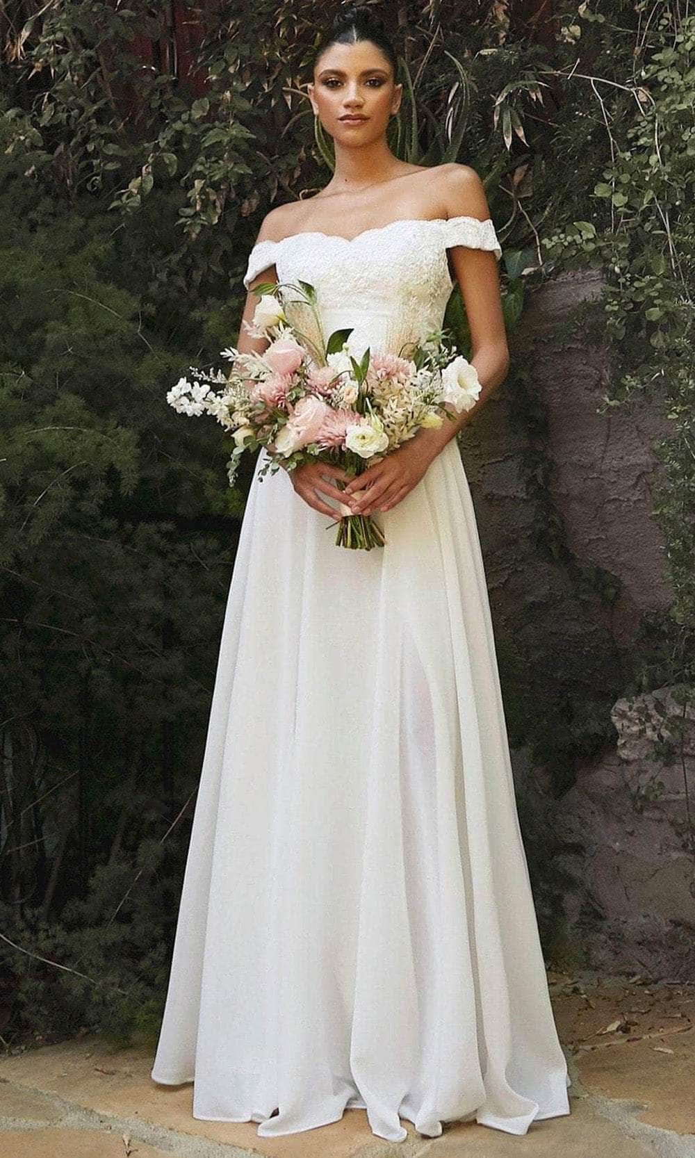 Ladivine 7258W - Scalloped Off-Shoulder Bridal Gown - Prom