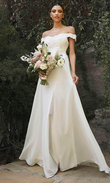 Ladivine 7258W - Scalloped Off-Shoulder Bridal Gown - Prom