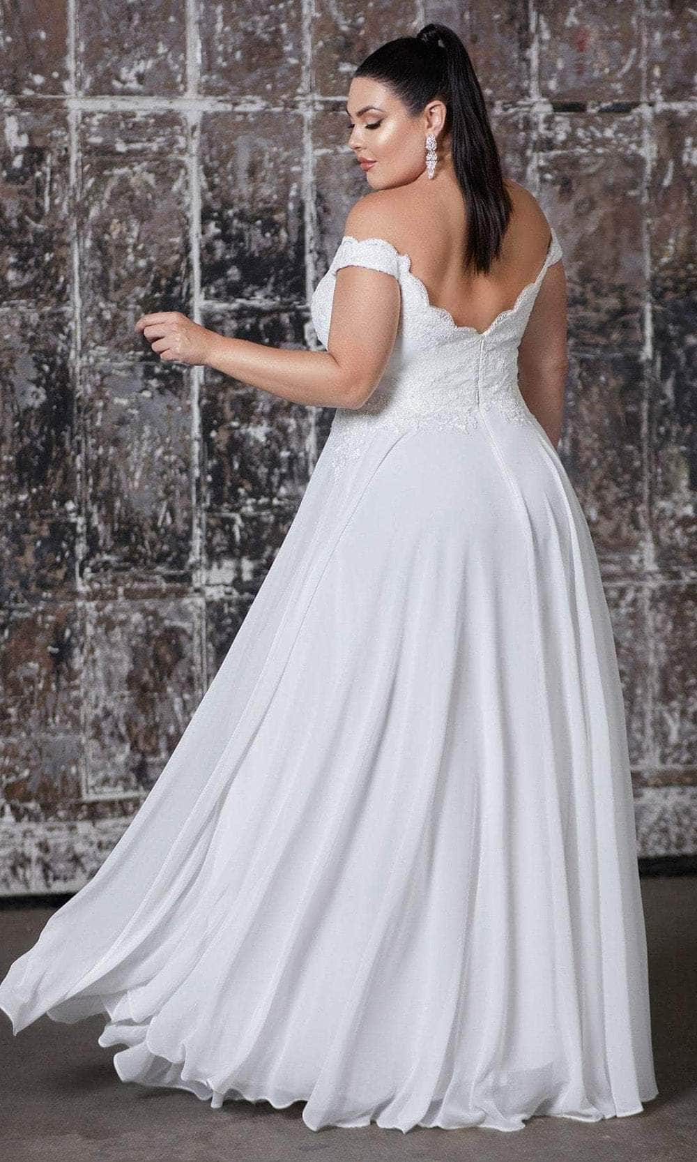 Ladivine 7258W - Scalloped Off-Shoulder Bridal Gown - Prom