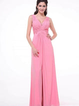 Ladivine 73 - Embellished Plunging V-neck A-line Dress