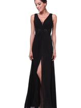 Ladivine 73 - Embellished Plunging V-neck A-line Dress