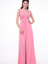 Ladivine 73 - Embellished Plunging V-neck A-line Dress