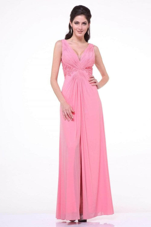 Ladivine 73 - Embellished Plunging V-neck A-line Dress - Prom