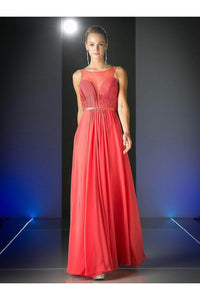 Ladivine 7458 Chiffon Empire Waist Illusion Gown - Prom