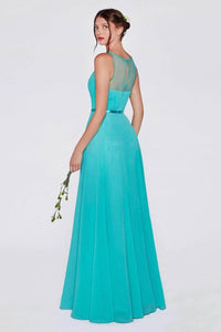 Ladivine 7458 Chiffon Empire Waist Illusion Gown - Prom