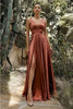 Ladivine 7469 Open V-Back High Slit Formal Satin Dress - SIENNA / 4 - Dress