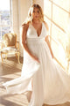 Ladivine 7469W Off-White Satin Long High Slit Wedding Dress - Dress