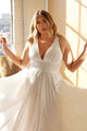 Ladivine 7469W Off-White Satin Long High Slit Wedding Dress - Dress
