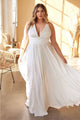 Ladivine 7469W Off-White Satin Long High Slit Wedding Dress - Dress