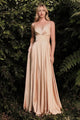 Ladivine 7472 - V-Neck Satin A-Line Dress - Prom