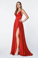Ladivine 7472 - V-Neck Satin A-Line Dress - Prom