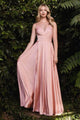 Ladivine 7472 - V-Neck Satin A-Line Dress - Prom