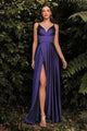 Ladivine 7472 - V-Neck Satin A-Line Dress - Prom