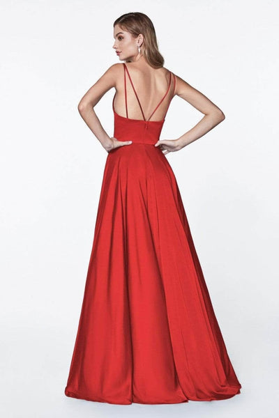 Ladivine 7472 - V-Neck Satin A-Line Dress - Prom