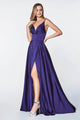 Ladivine 7472 - V-Neck Satin A-Line Dress - Prom