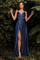 Ladivine 7472 - V-Neck Satin A-Line Dress - Prom