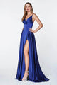 Ladivine 7472 - V-Neck Satin A-Line Dress - Prom