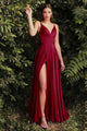 Ladivine 7472 - V-Neck Satin A-Line Dress - Prom