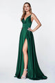 Ladivine 7472 - V-Neck Satin A-Line Dress - Prom